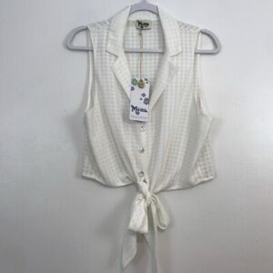 Show Me Your MuMu White Checkered Tie-Front Blouse